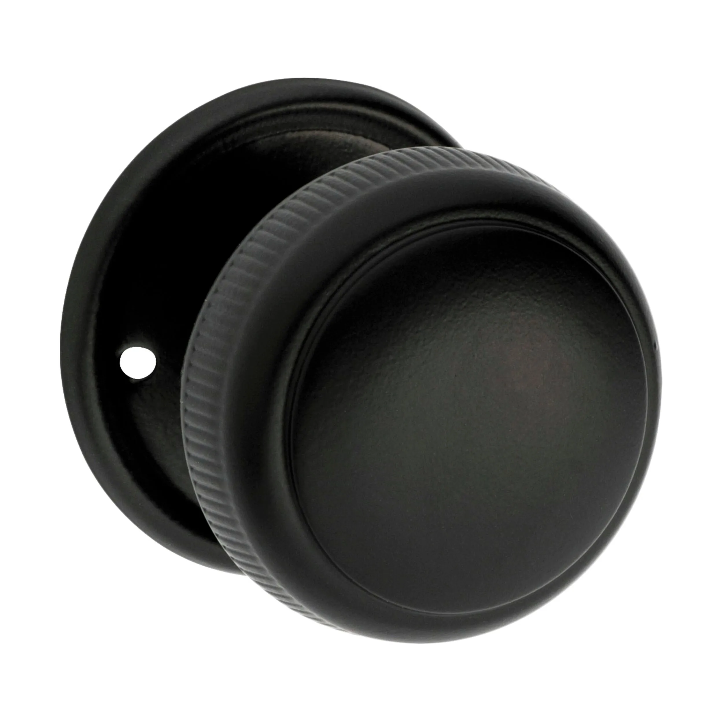 0929 Door Knob Milled Edge Round Rose Pair Matte Black D52xP48mm BP52mm