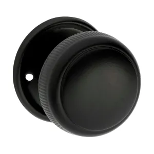 0929 Door Knob Milled Edge Round Rose Pair Matte Black D52xP48mm BP52mm