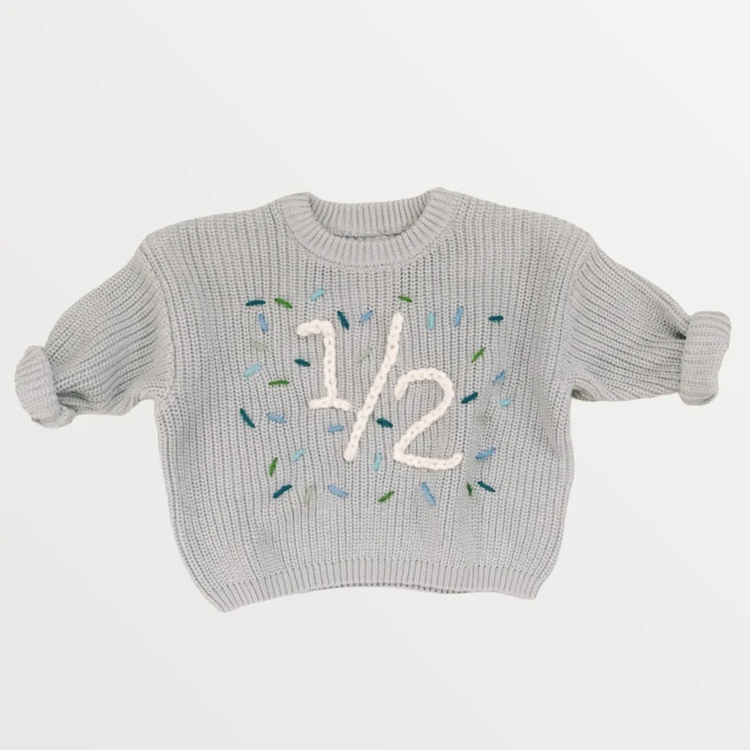1/2 Birthday Hand-embroidered Chunky Sweater