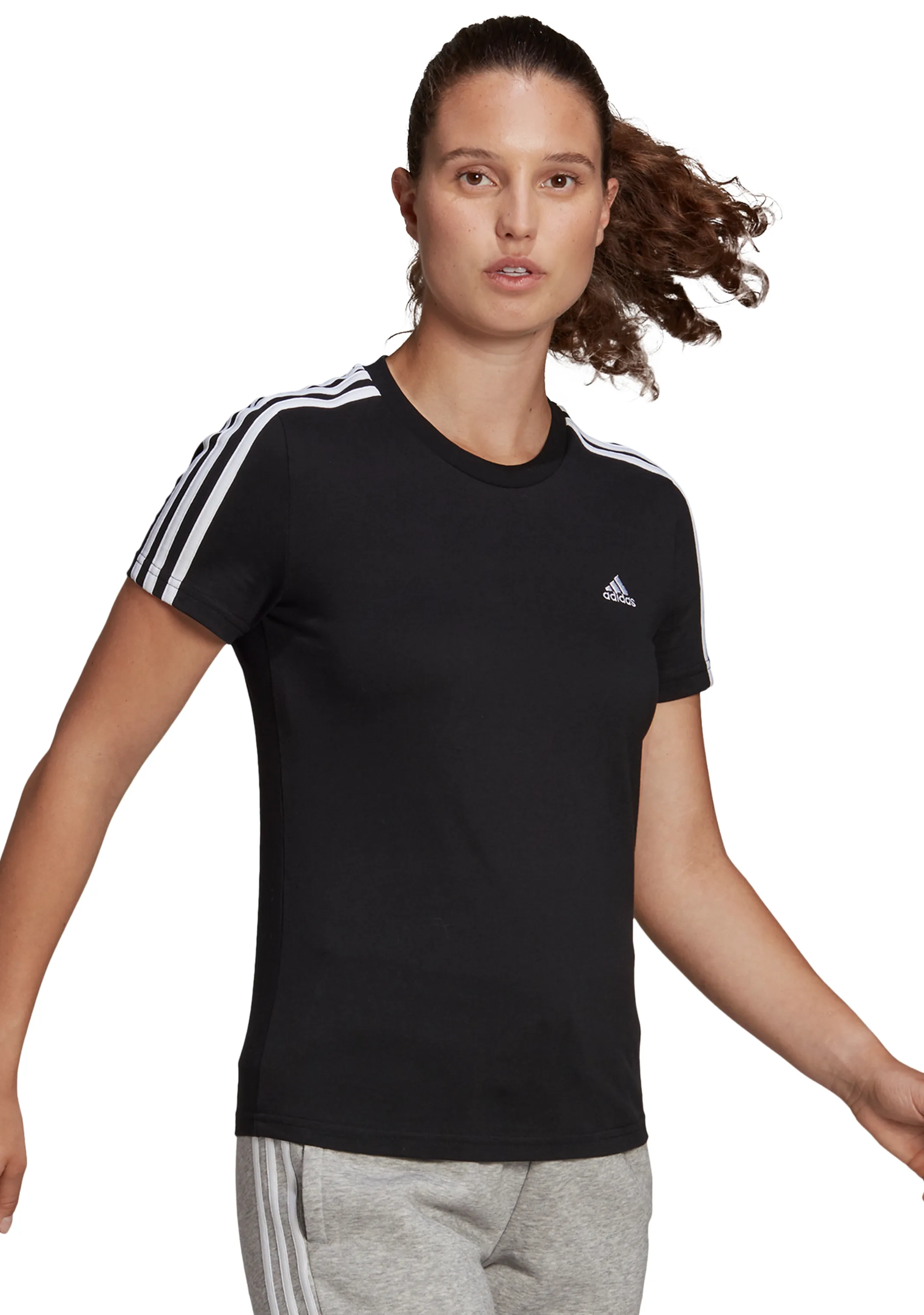 Adidas Womens 3 Stripe Tee <BR> GL0784