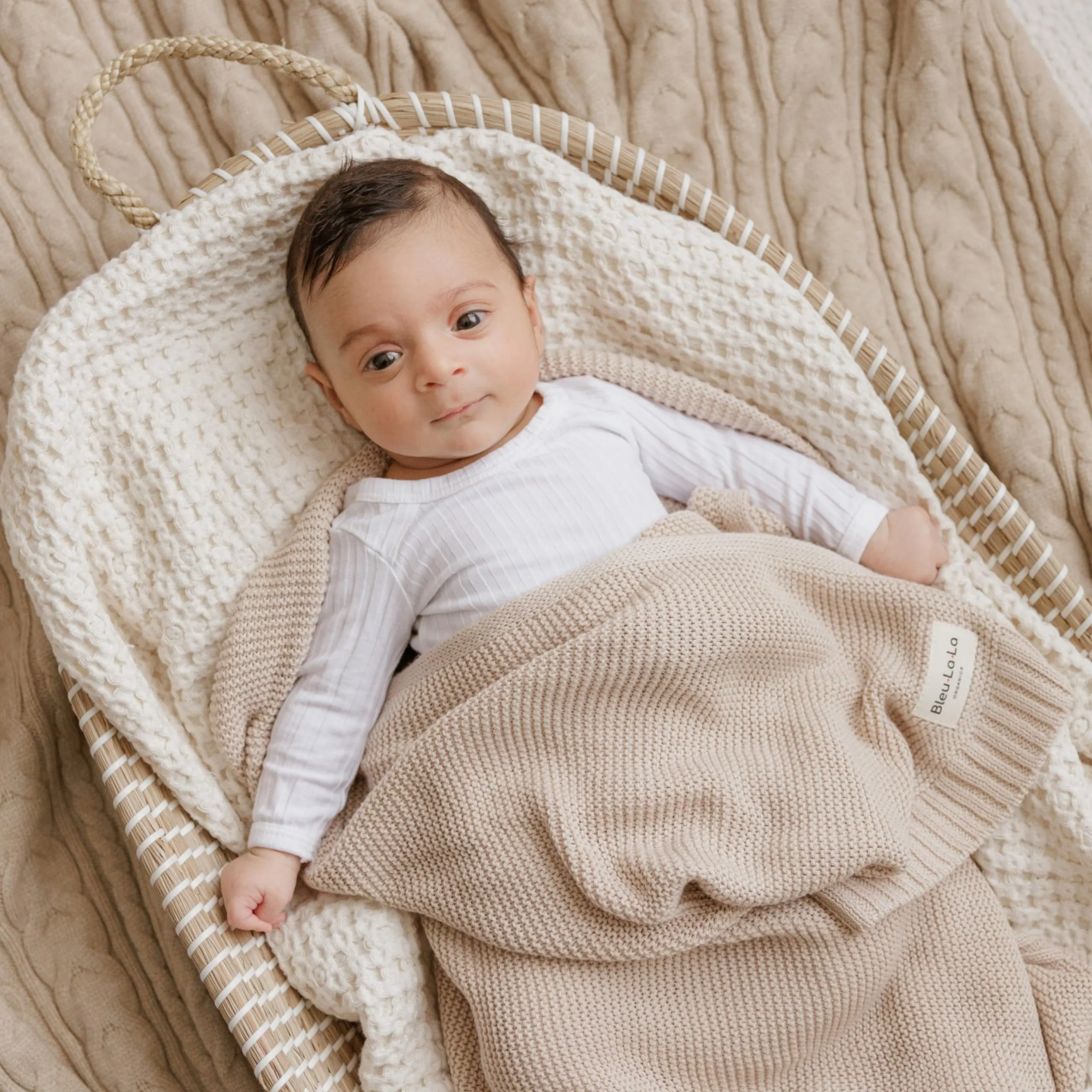 Bleu La La: Organic Cotton Knit Receiving Blanket for Boys