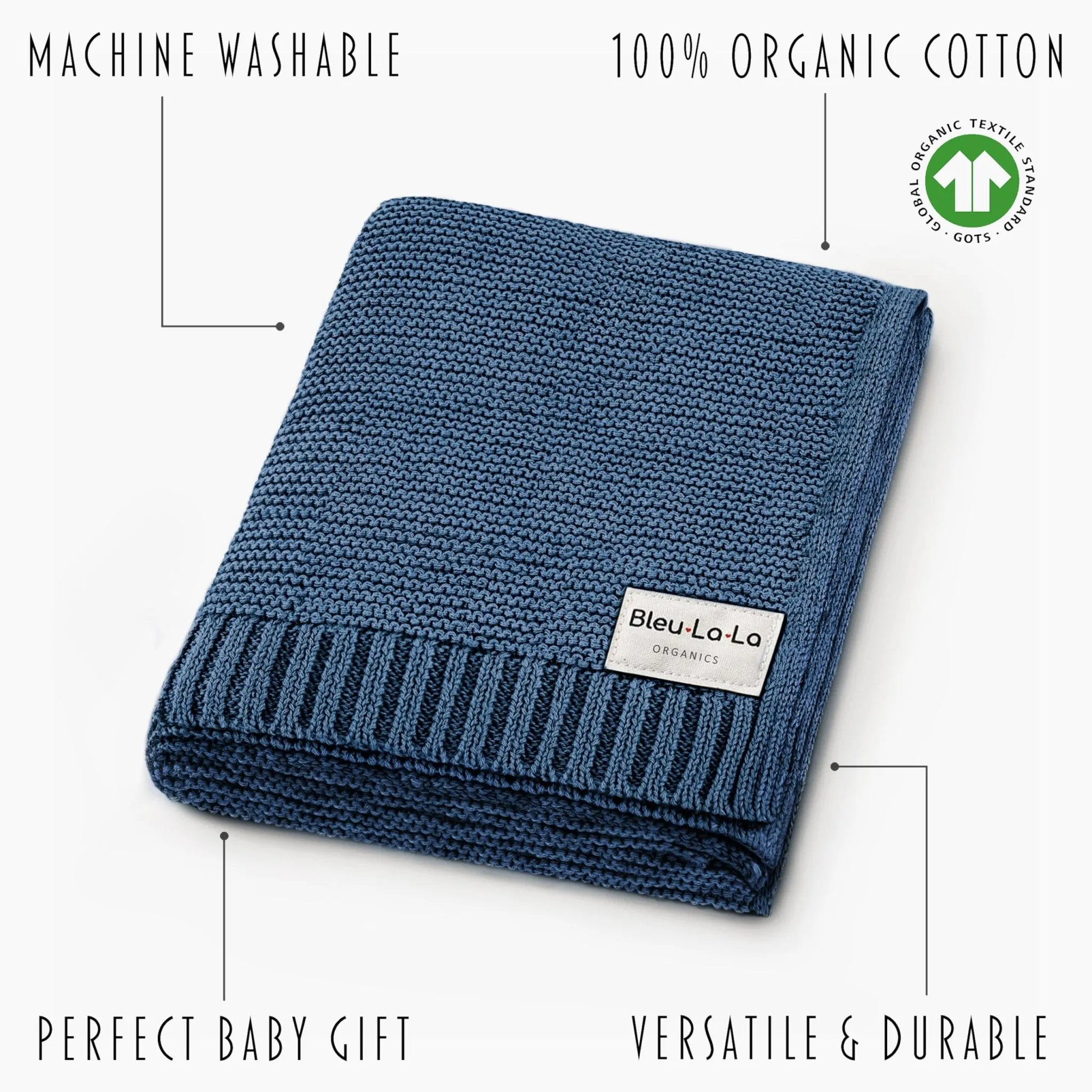 Bleu La La: Organic Cotton Knit Receiving Blanket for Boys