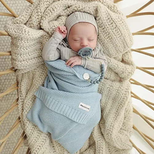 Bleu La La: Organic Cotton Knit Receiving Blanket for Boys