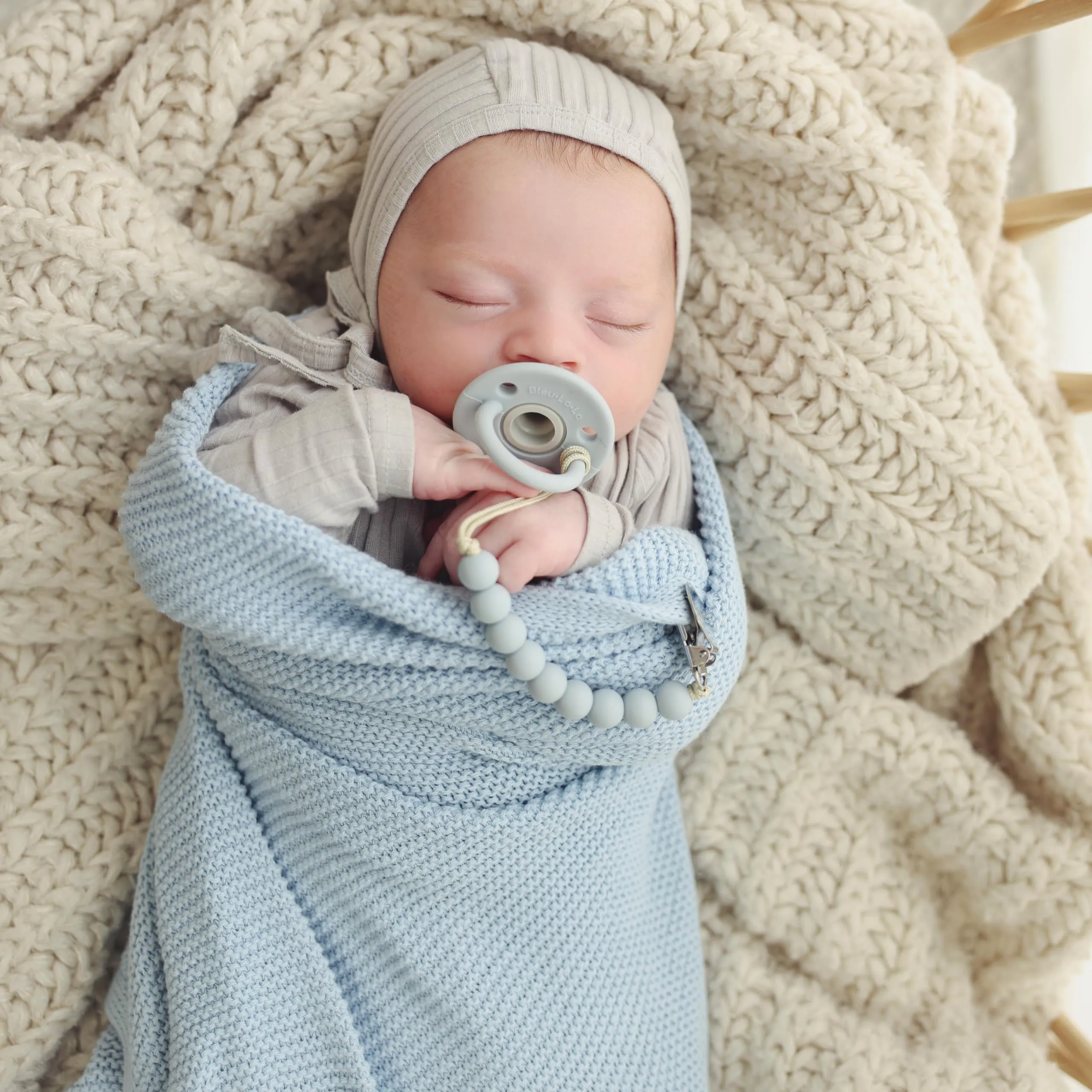 Bleu La La: Organic Cotton Knit Receiving Blanket for Boys