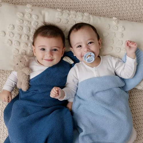 Bleu La La: Organic Cotton Knit Receiving Blanket for Boys