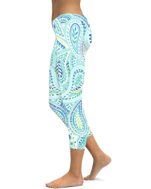 Blue and Green Paisley Capris