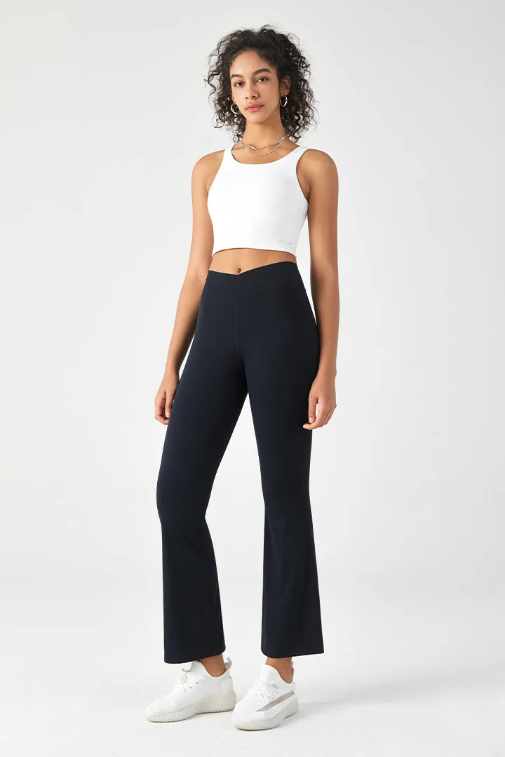 Crossover Black Flare Legging with Inner Pocket