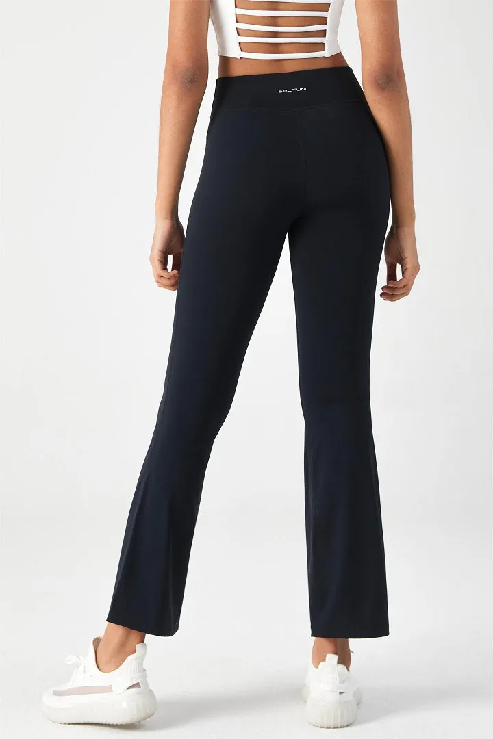 Crossover Black Flare Legging with Inner Pocket