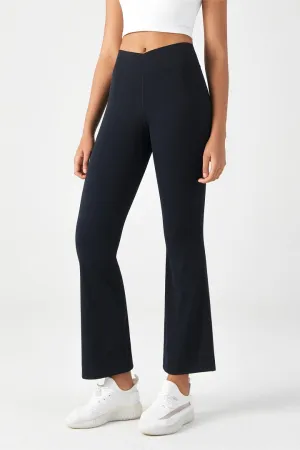 Crossover Black Flare Legging with Inner Pocket