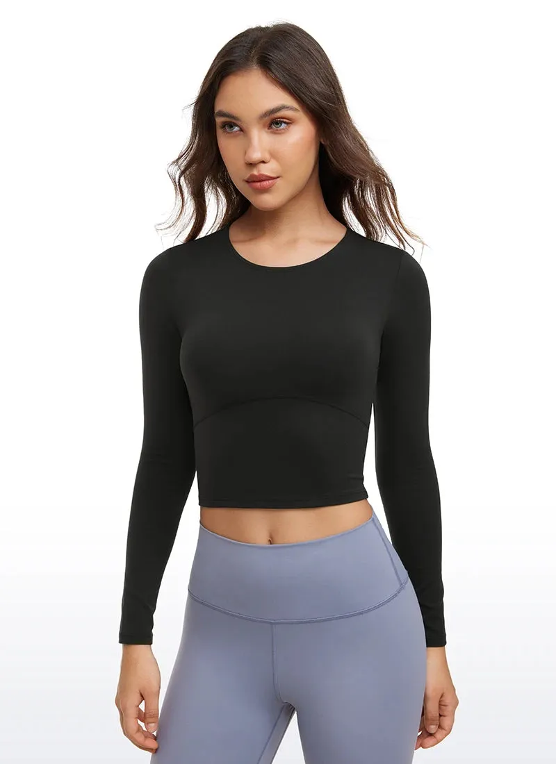 CRZ YOGA Butterluxe Womens Long Sleeve Crop Yoga Shirts Slim Fit Cropped Workout Tops Athletic Casual Basic Tight Shirt