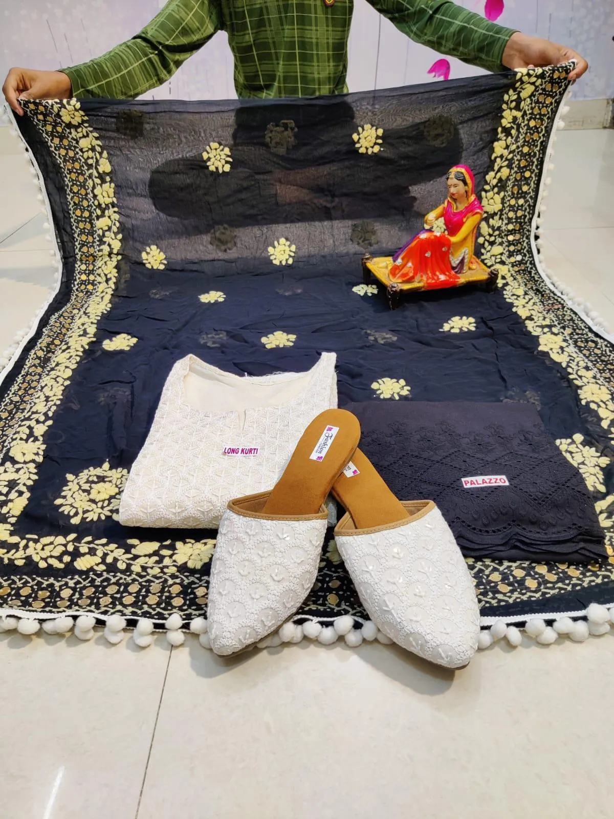 Design-2 Navy Blue Chikankari Sequins Kurti with Handwork Embroidery Latest Online