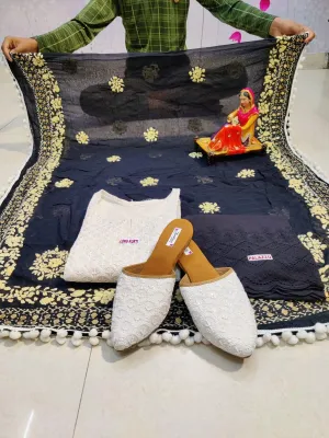 Design-2 Navy Blue Chikankari Sequins Kurti with Handwork Embroidery Latest Online