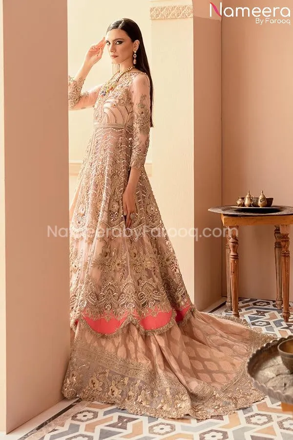 Embroidered Pakistani Dress In Peach Color 2021 #PF221