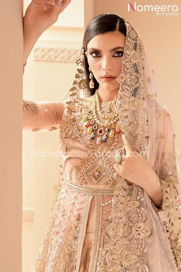 Embroidered Pakistani Dress In Peach Color 2021 #PF221