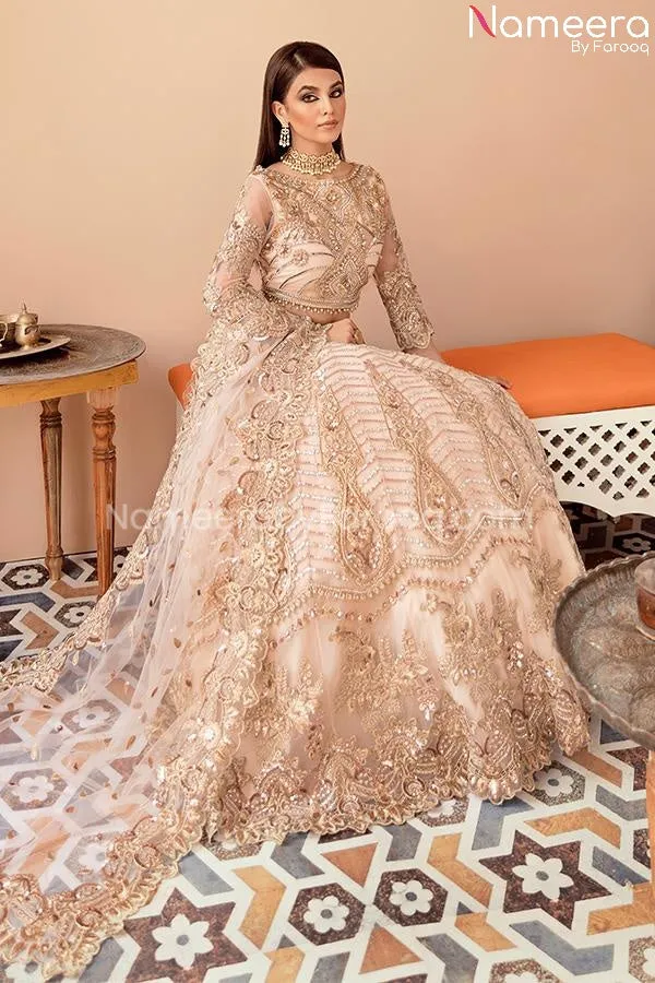 Embroidered Pakistani Dress In Peach Color 2021 #PF221
