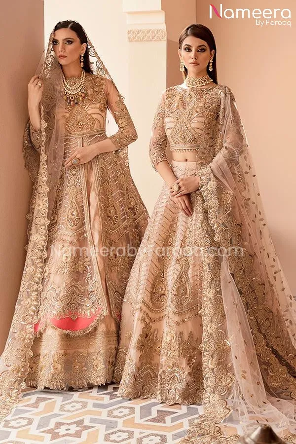 Embroidered Pakistani Dress In Peach Color 2021 #PF221