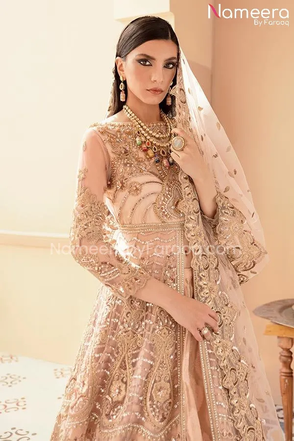 Embroidered Pakistani Dress In Peach Color 2021 #PF221