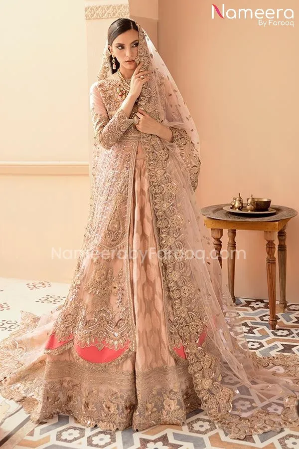Embroidered Pakistani Dress In Peach Color 2021 #PF221