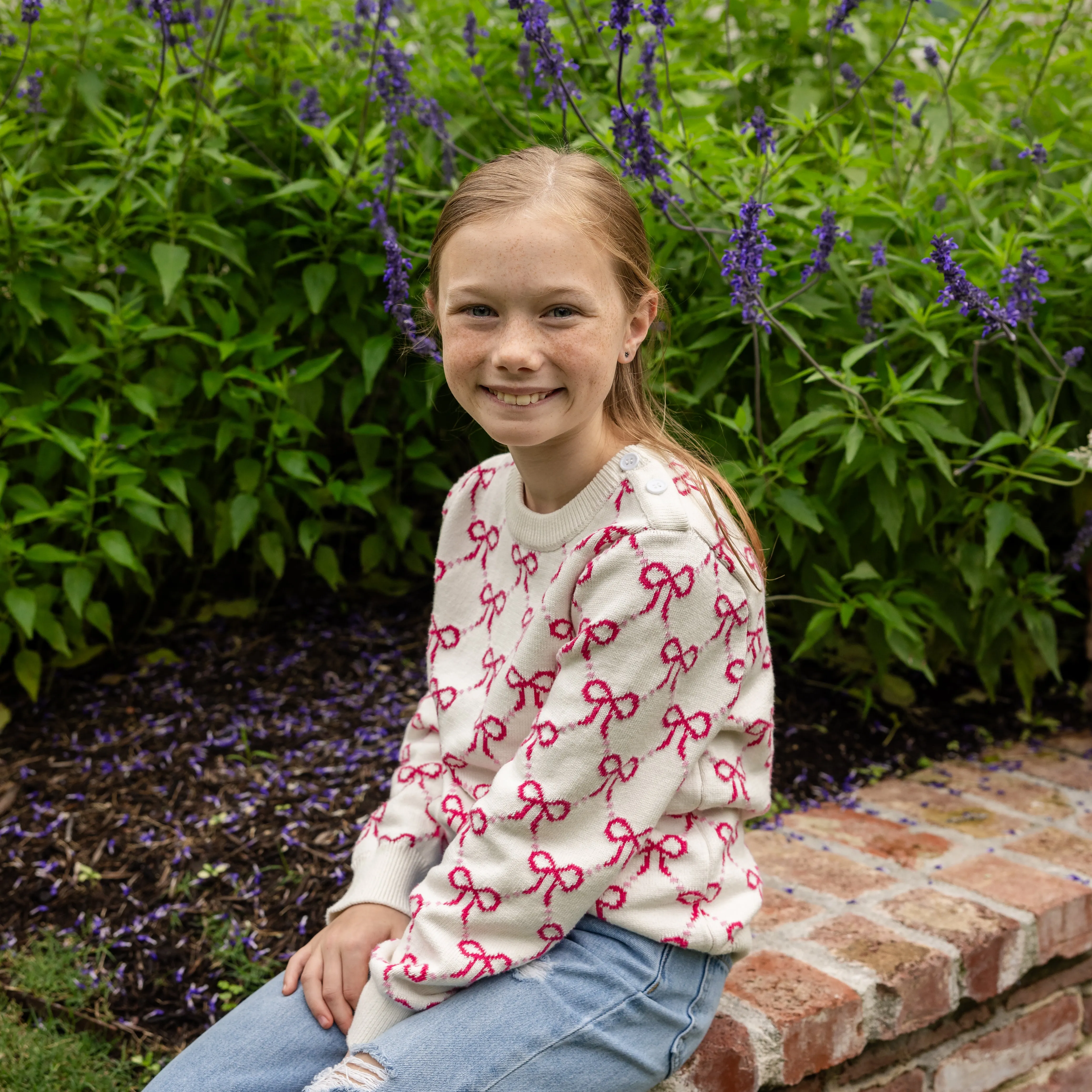 Emma Girls Sweater - Pink Bows