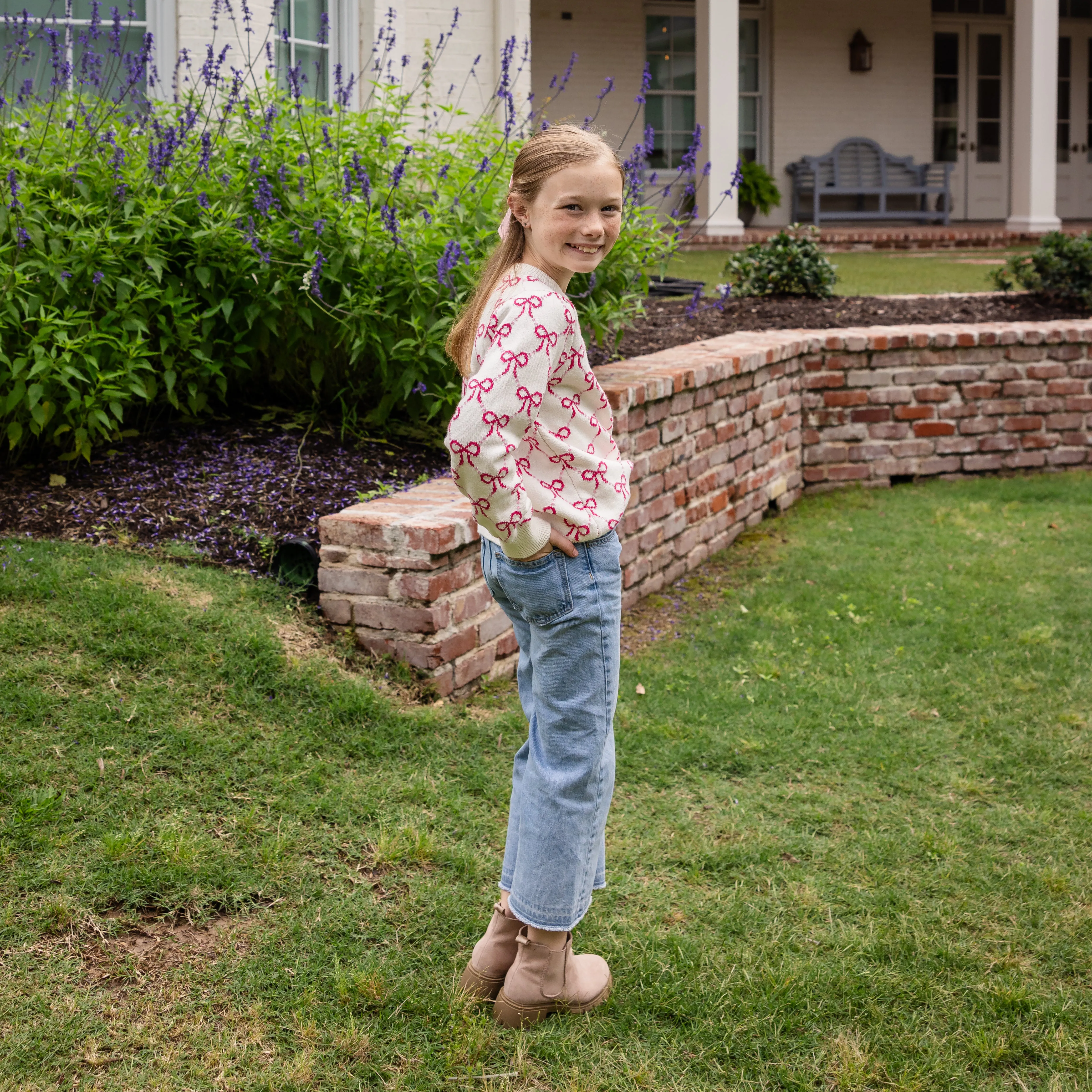 Emma Girls Sweater - Pink Bows