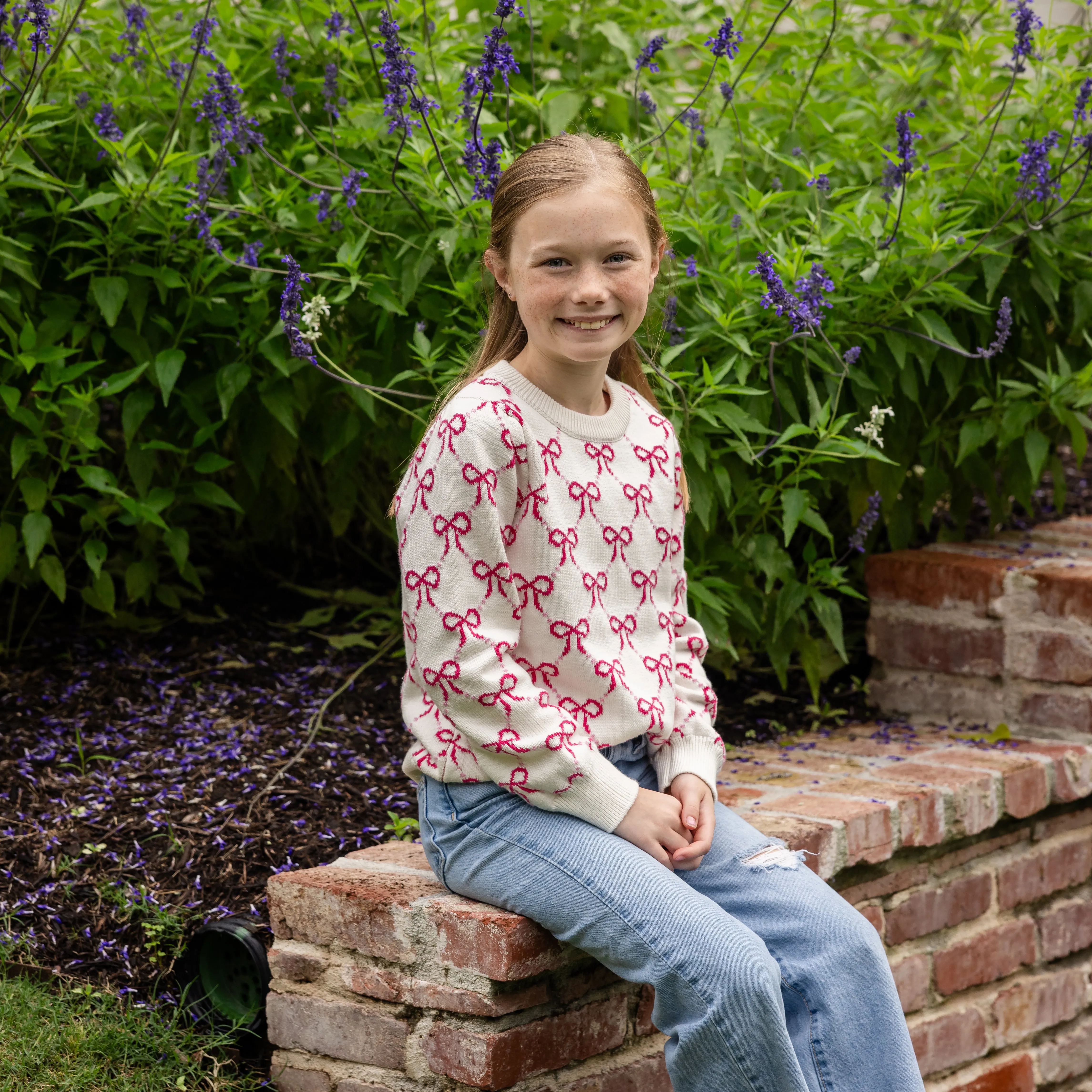 Emma Girls Sweater - Pink Bows