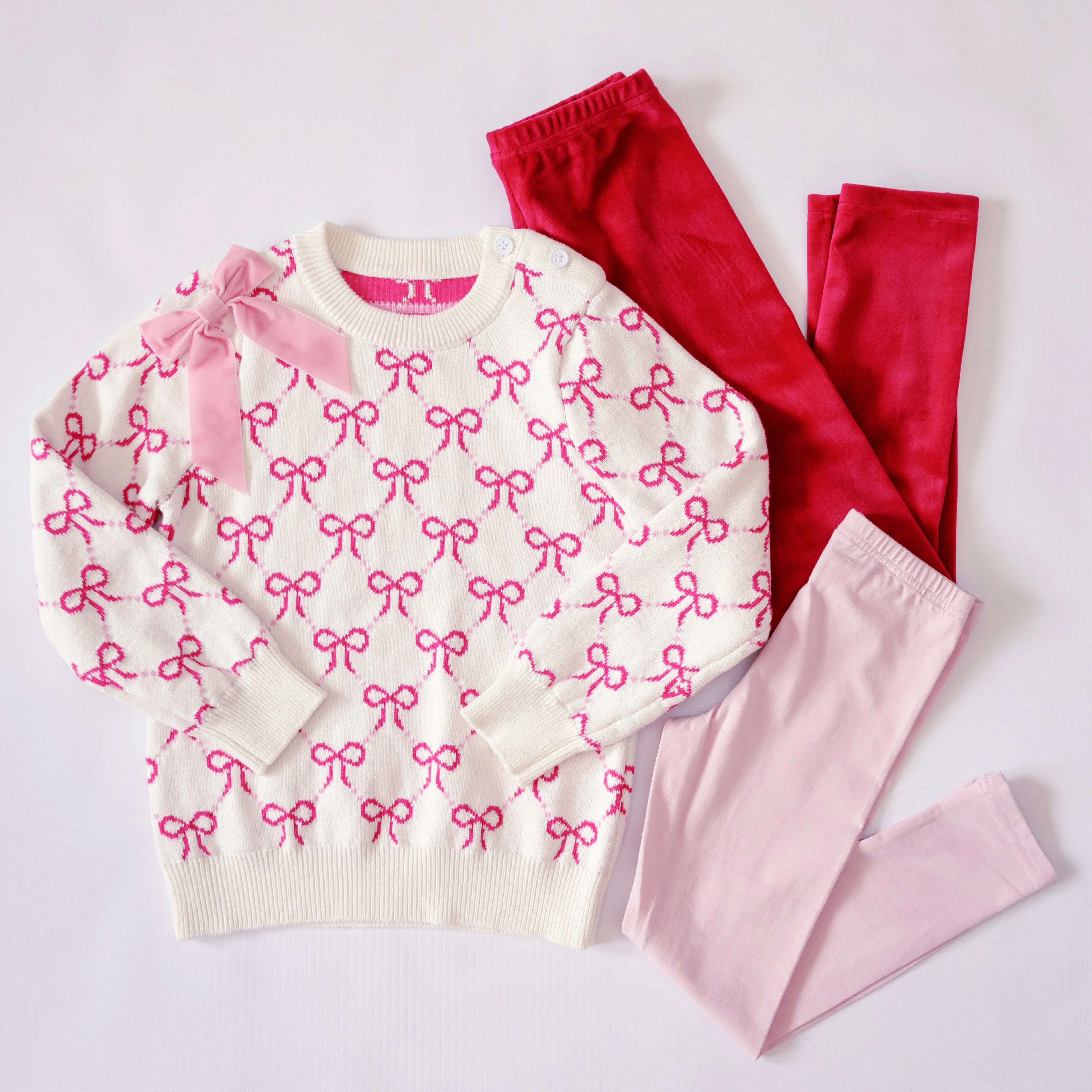 Emma Girls Sweater - Pink Bows