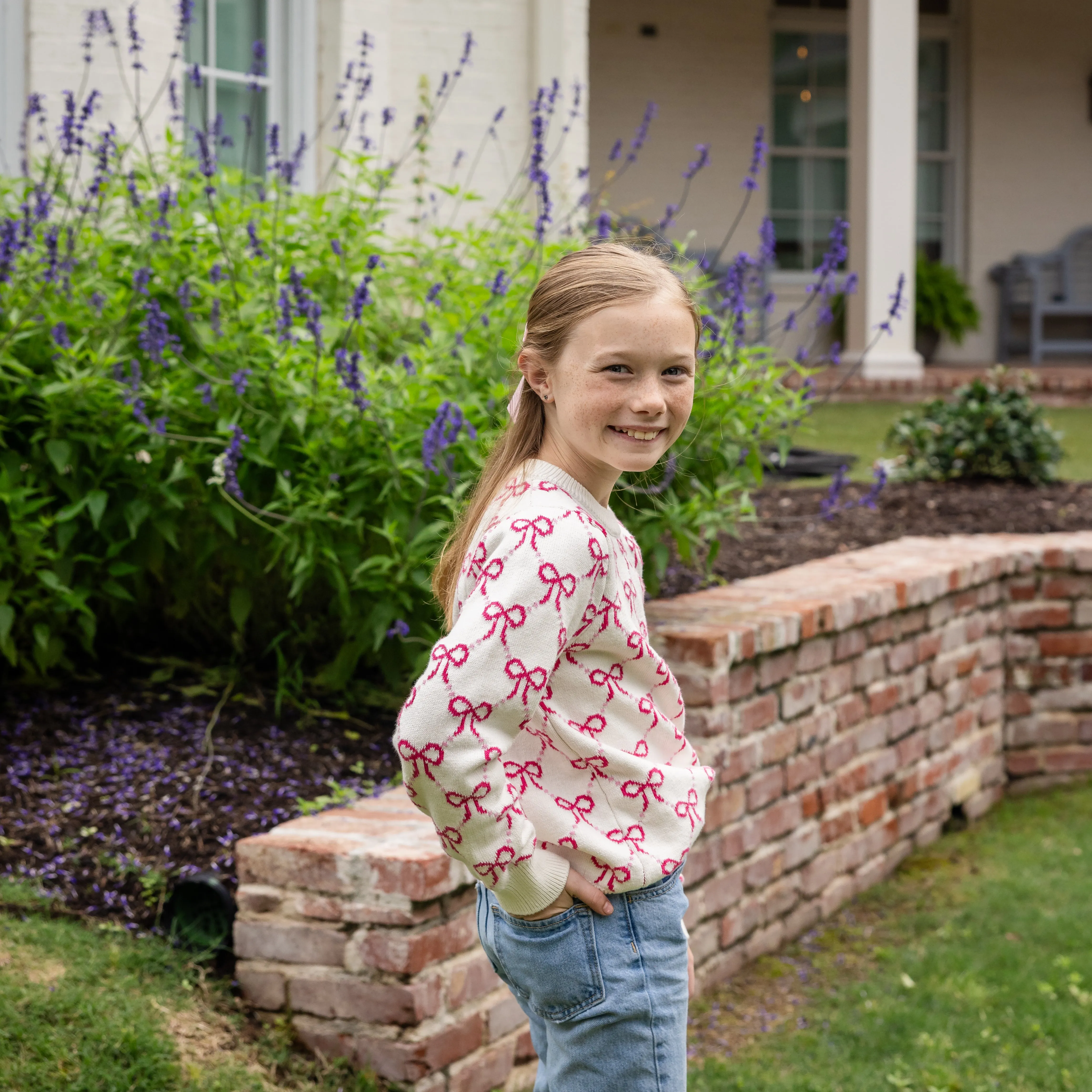 Emma Girls Sweater - Pink Bows