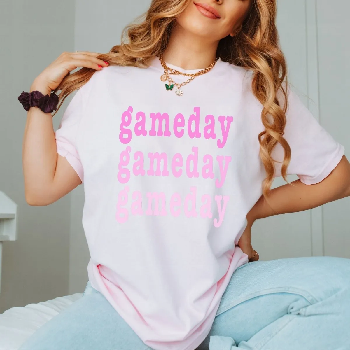 Gameday Repeat Pink Comfort Color Wholesale Tee - Fast Shipping