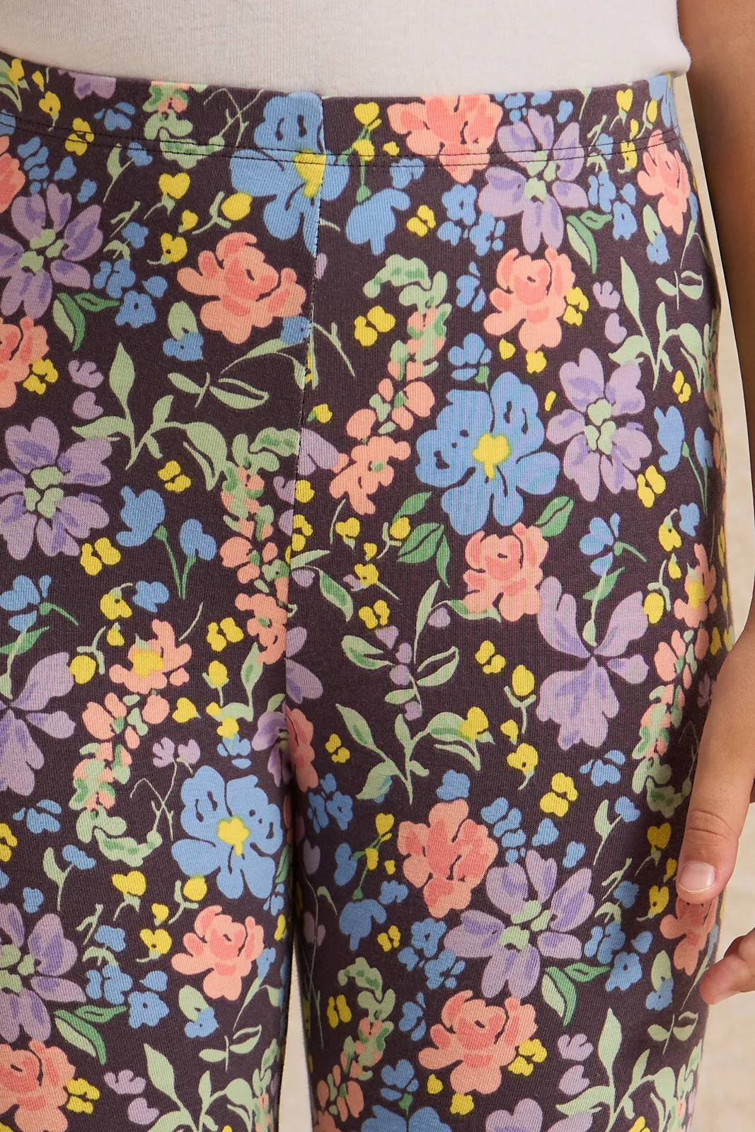 Girls Purple Floral Printed Leggings