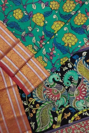 Green Kalamkari Hand Painted Silk Saree