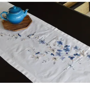 Hand embroidered Table Runner-Blue Apricot