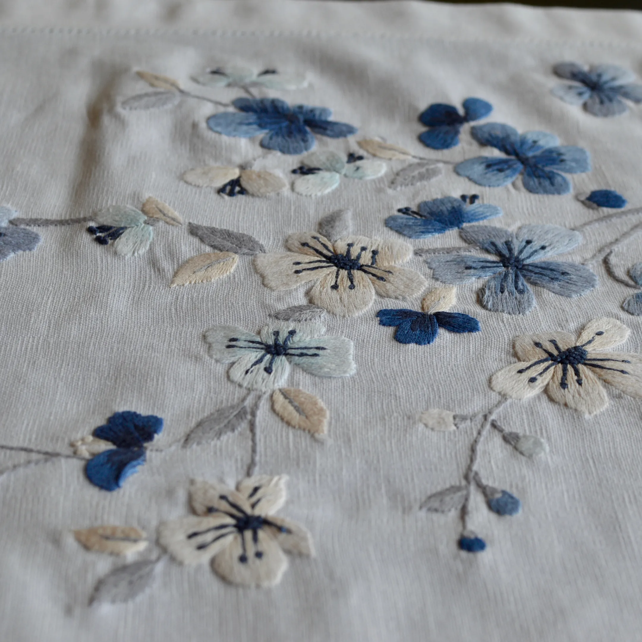 Hand embroidered Table Runner-Blue Apricot