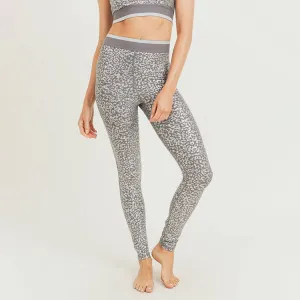 Mono B Silver Foil Leopard Print Leggings with Striped Ban