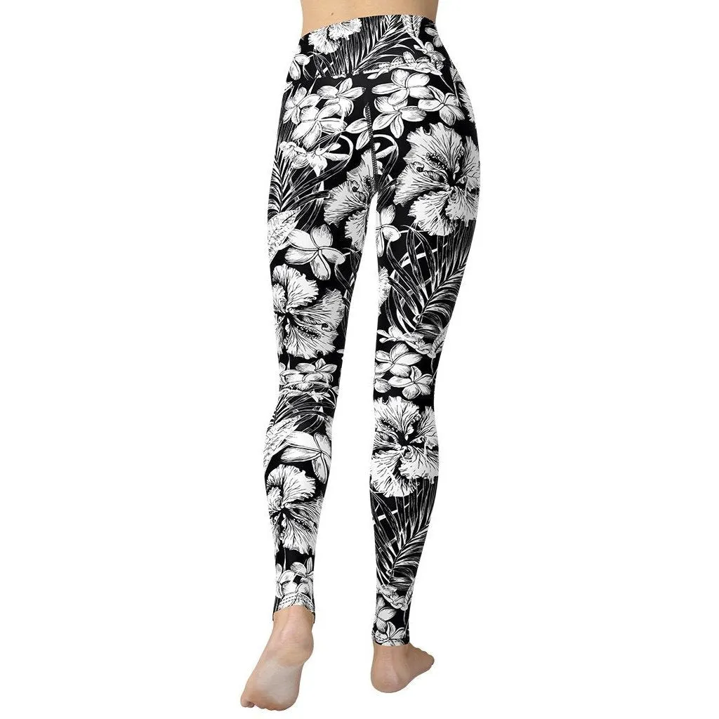 Monochrome Floral Yoga Leggings