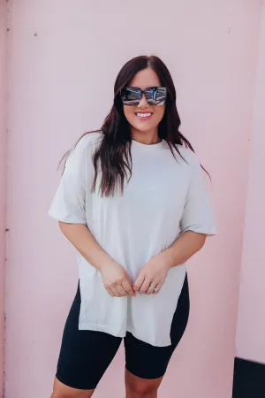 Pearl Gray Slit Side Tee Shirt