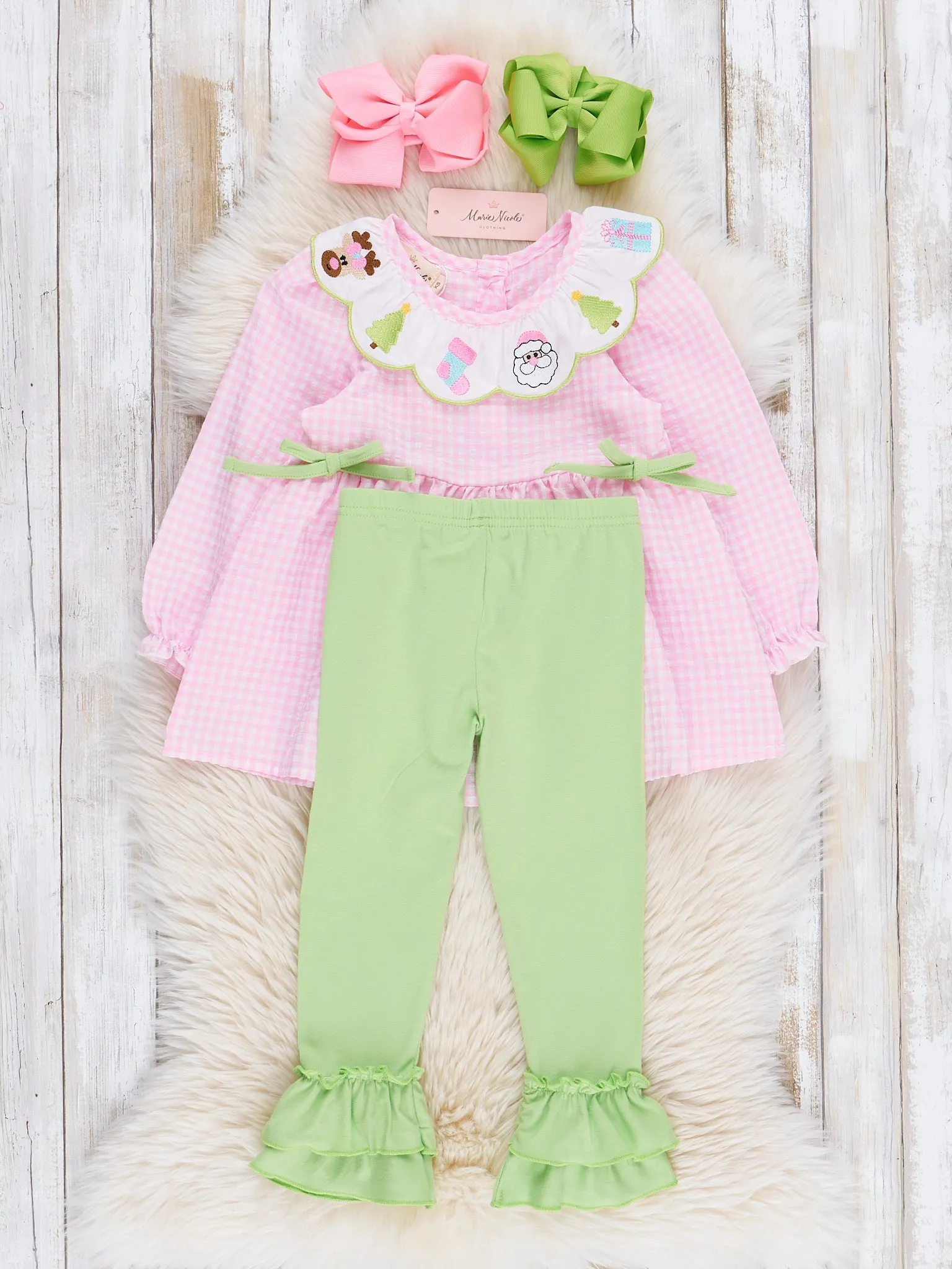 Pink Gingham & Lime Embroidered Holiday Outfit