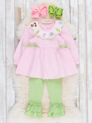 Pink Gingham & Lime Embroidered Holiday Outfit