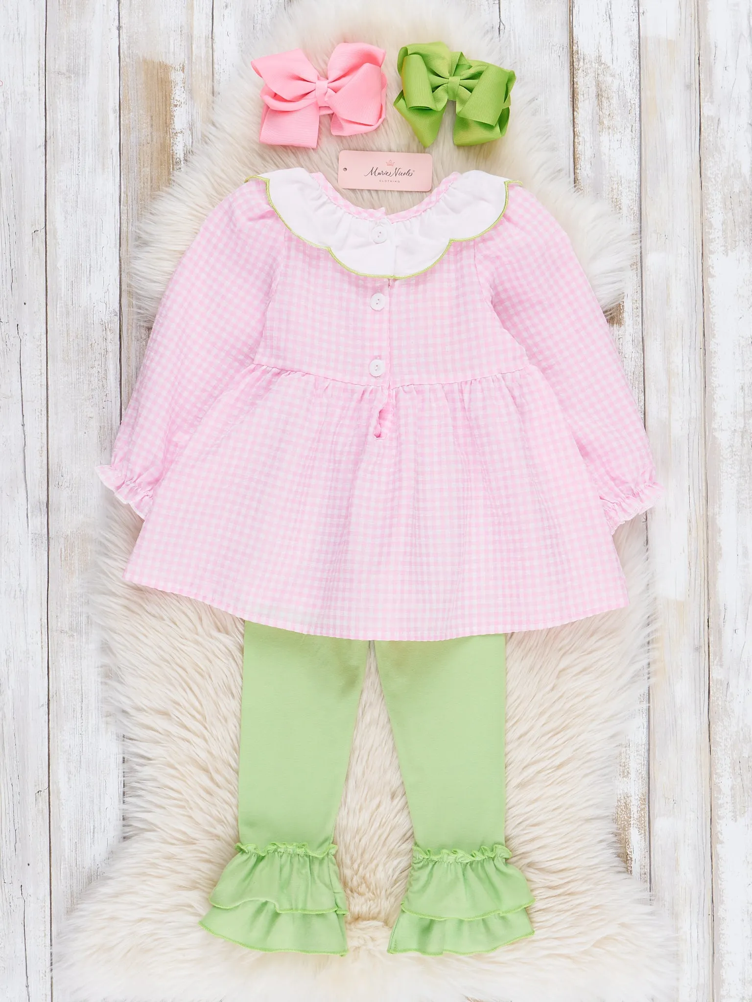 Pink Gingham & Lime Embroidered Holiday Outfit
