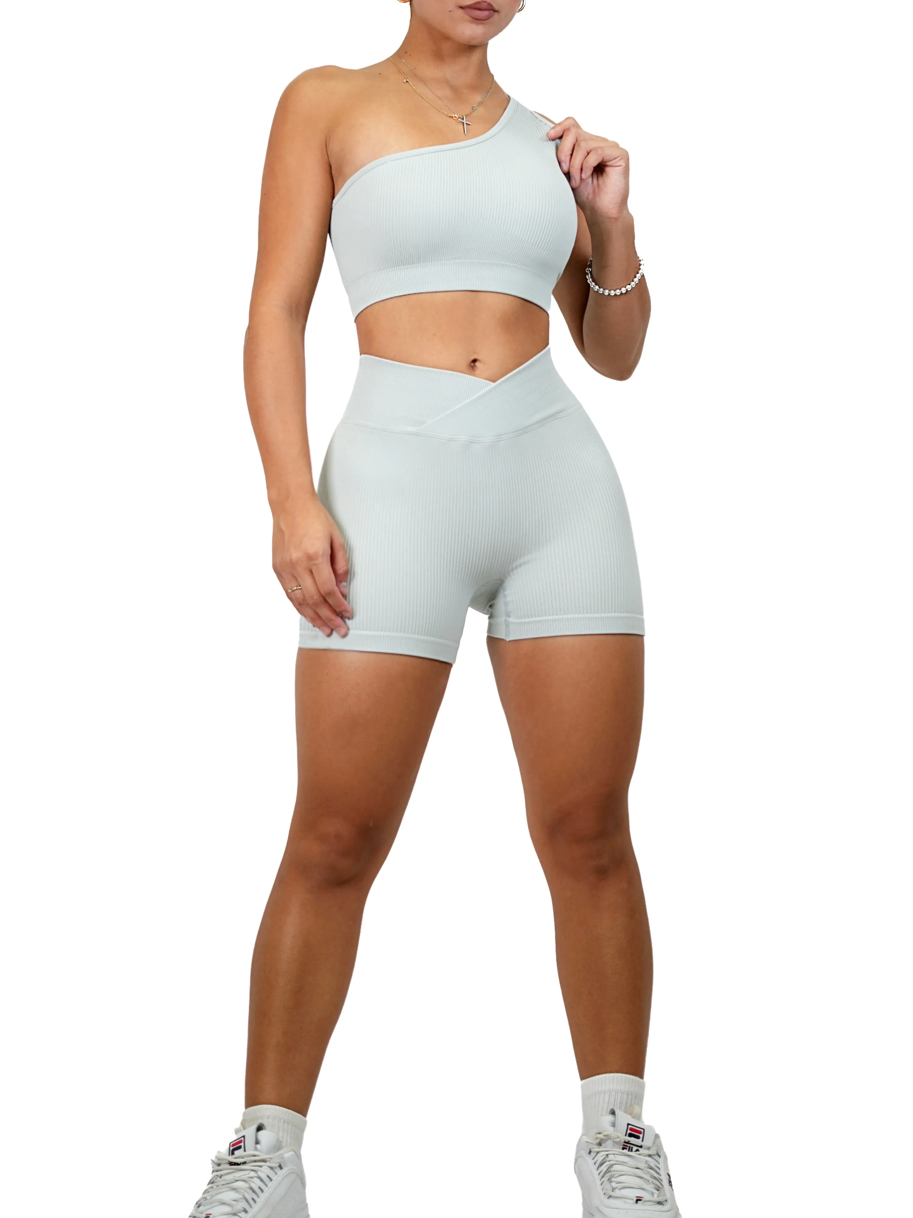 Ribbed Booty V Shorts (Light Gray)