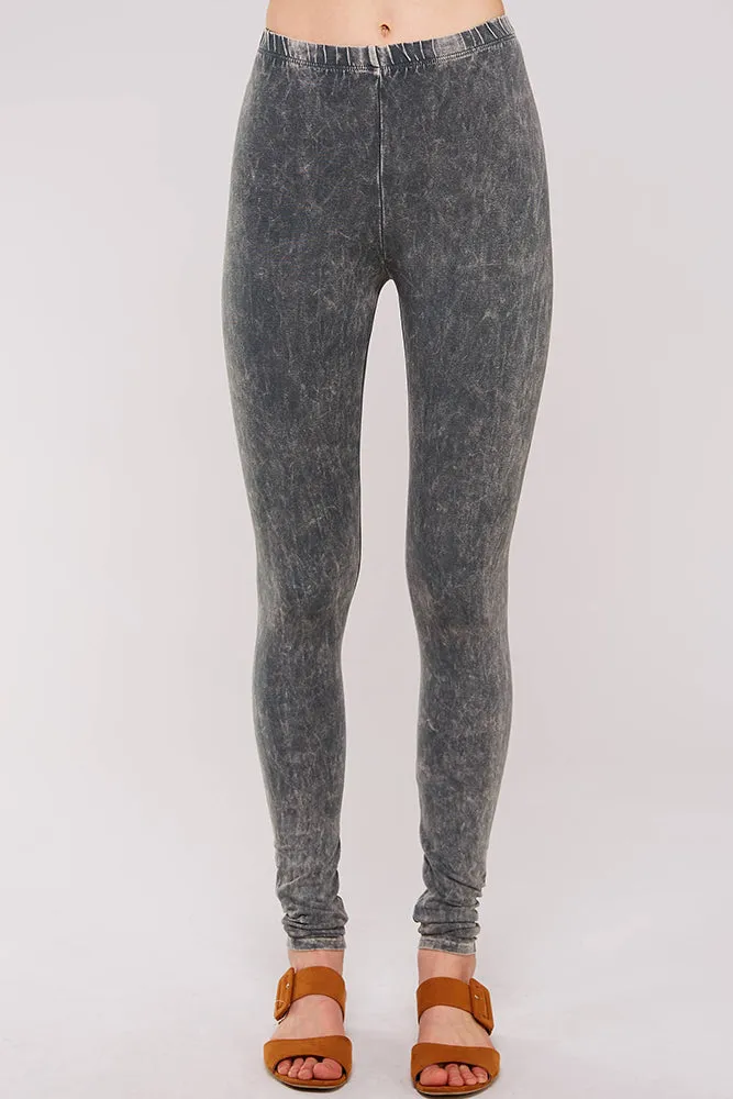 Solid Cotton Mineral Washed Leggings with Elastic Band