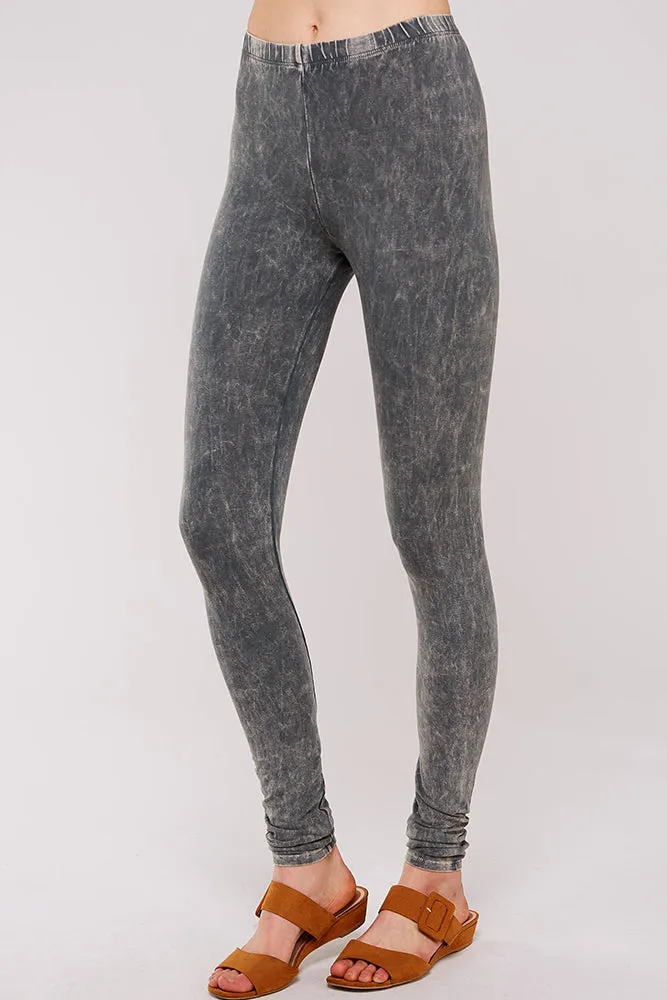 Solid Cotton Mineral Washed Leggings with Elastic Band
