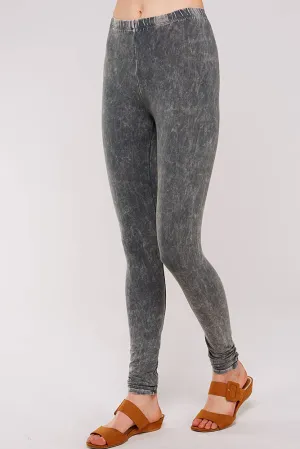 Solid Cotton Mineral Washed Leggings with Elastic Band