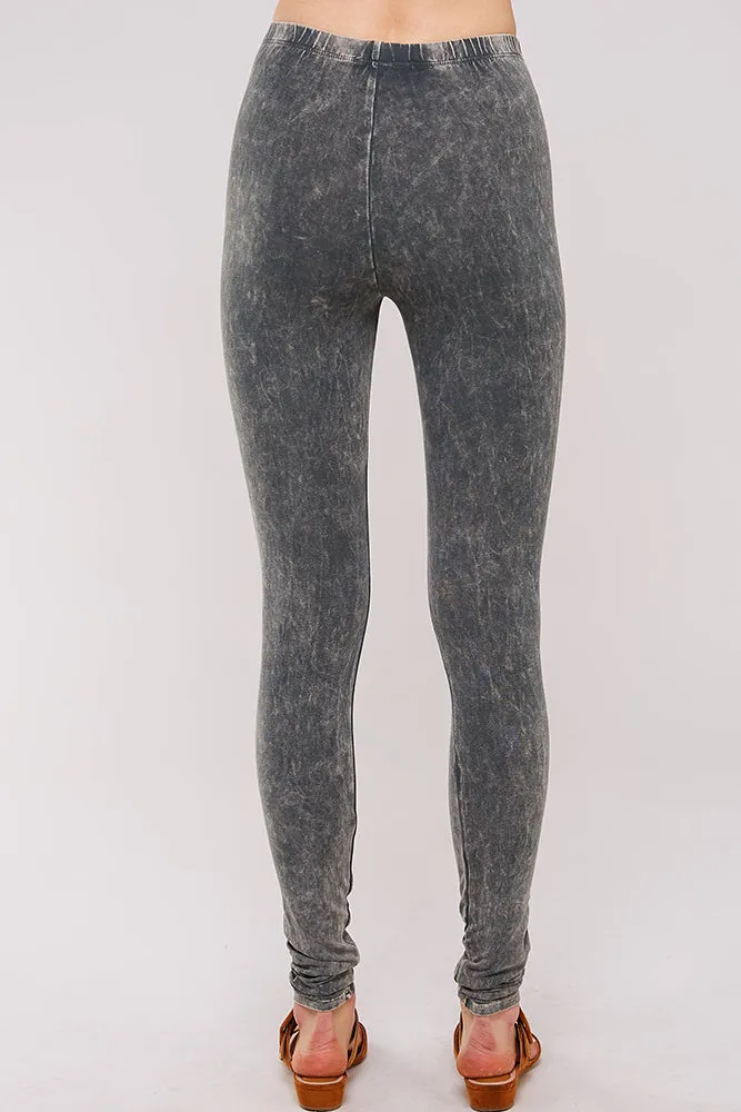 Solid Cotton Mineral Washed Leggings with Elastic Band