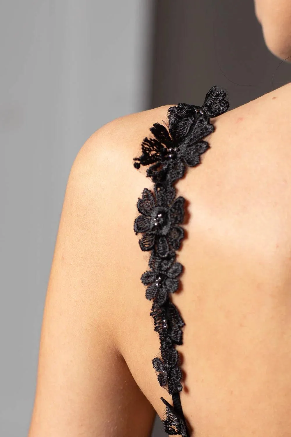 Unique Black Lace Gown with slit