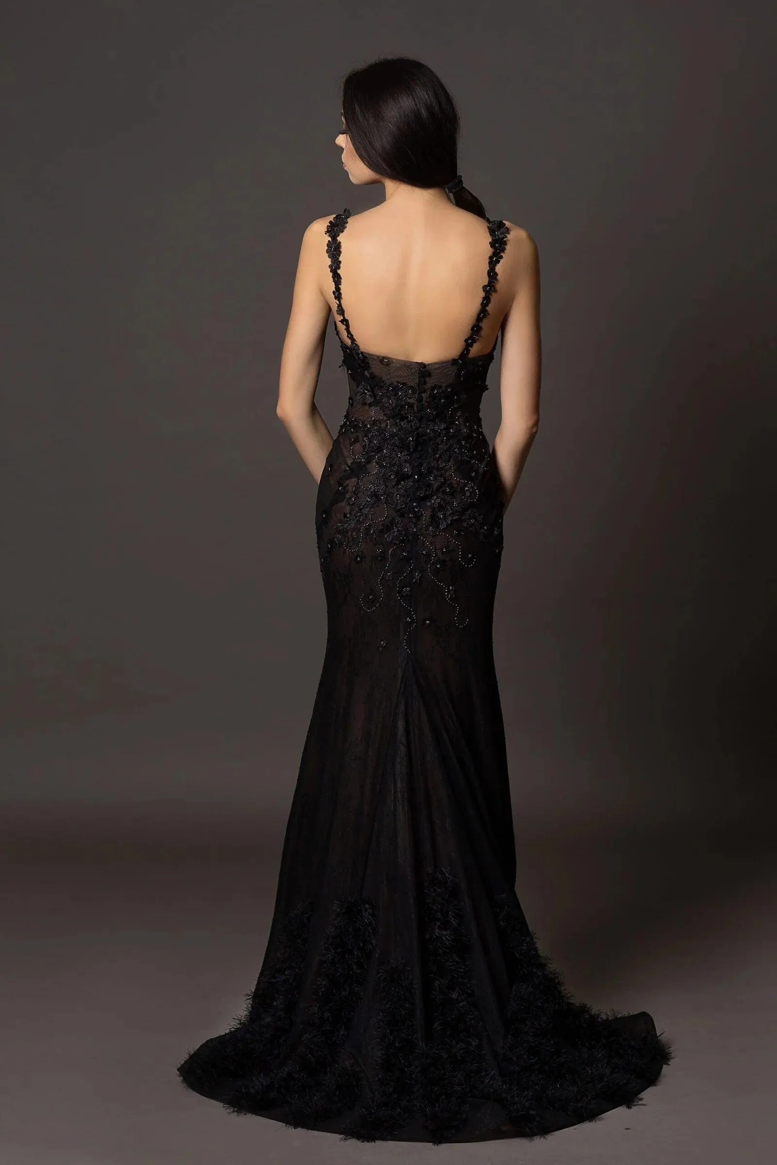 Unique Black Lace Gown with slit