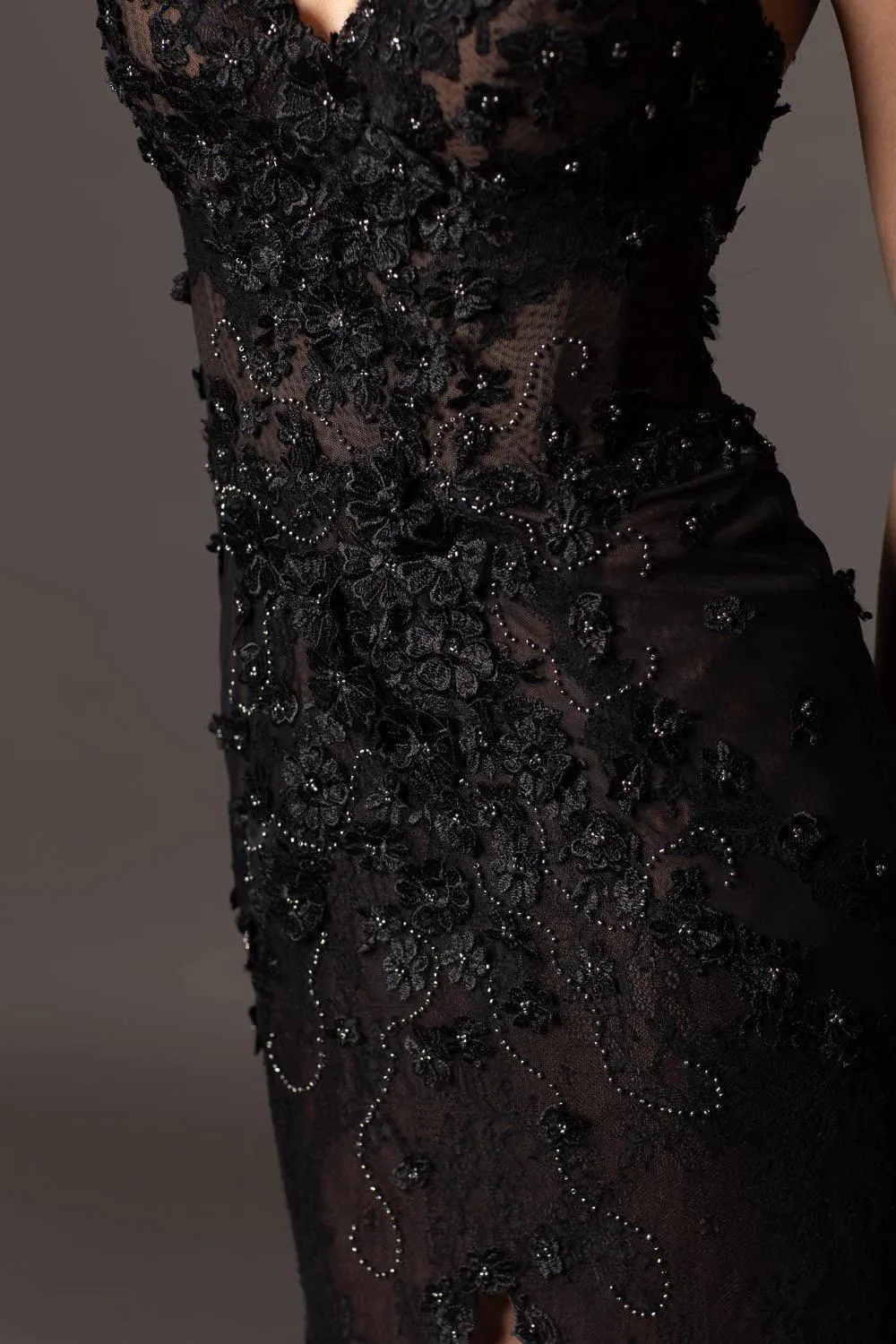 Unique Black Lace Gown with slit