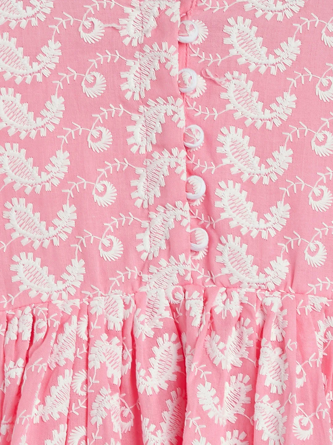 VASTRAMAY SISHU Girl's Pink And White Chikankari Kurta Leggings Set