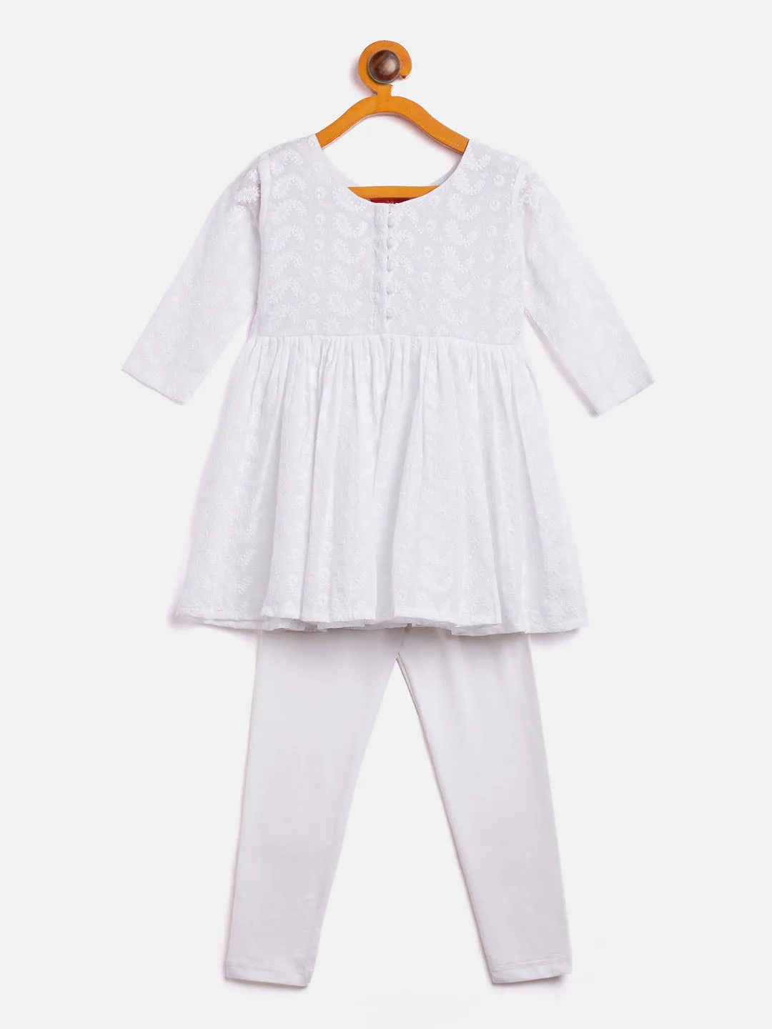 VASTRAMAY SISHU Girl's White Chikankari Kurta Leggings Set