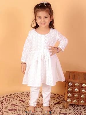 VASTRAMAY SISHU Girl's White Chikankari Kurta Leggings Set