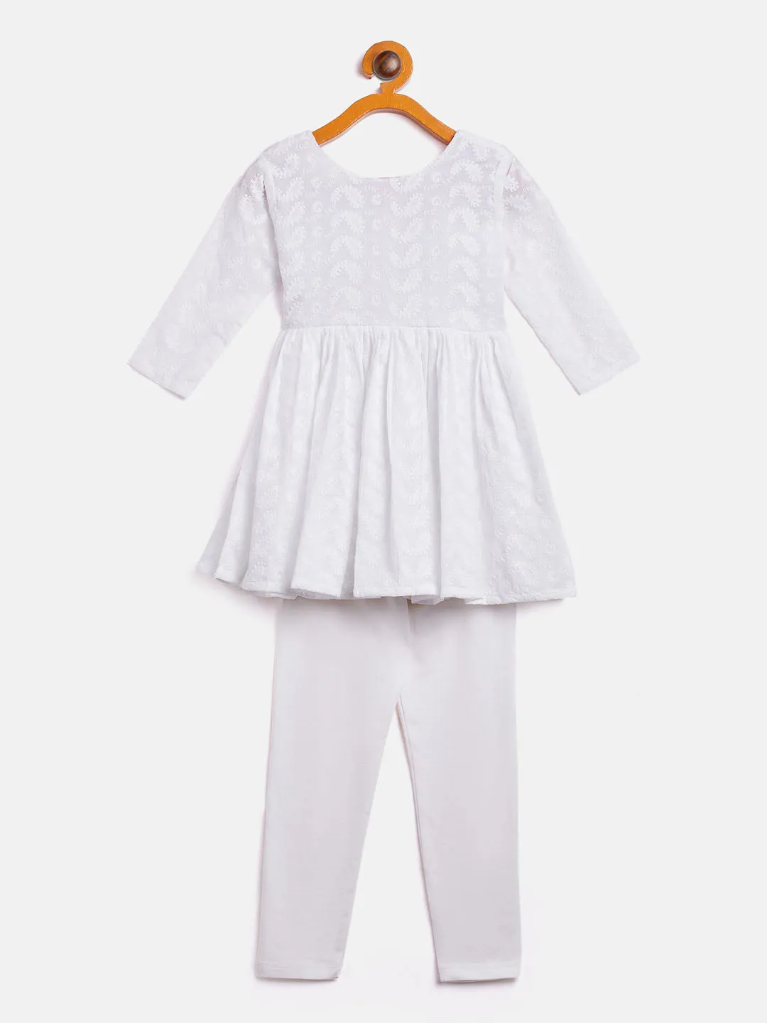 VASTRAMAY SISHU Girl's White Chikankari Kurta Leggings Set